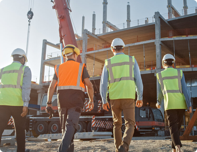 four workers on a construction site